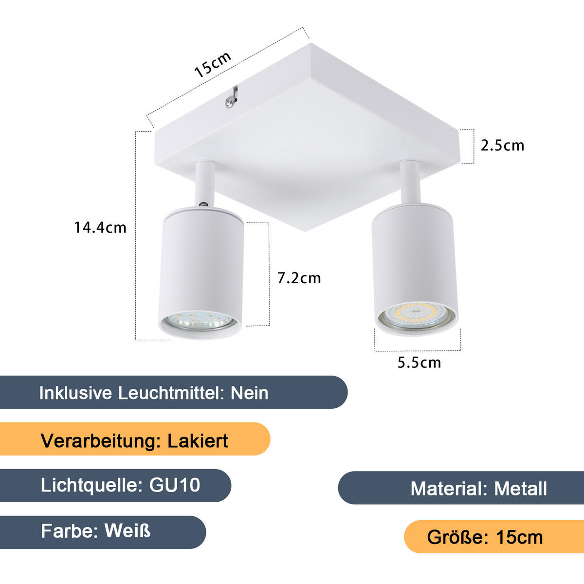 STRAHLER Bergheim 2-flammig 15/15/14.4 cm - Weiß, Metall (15/15/14.4cm) - Nettlife