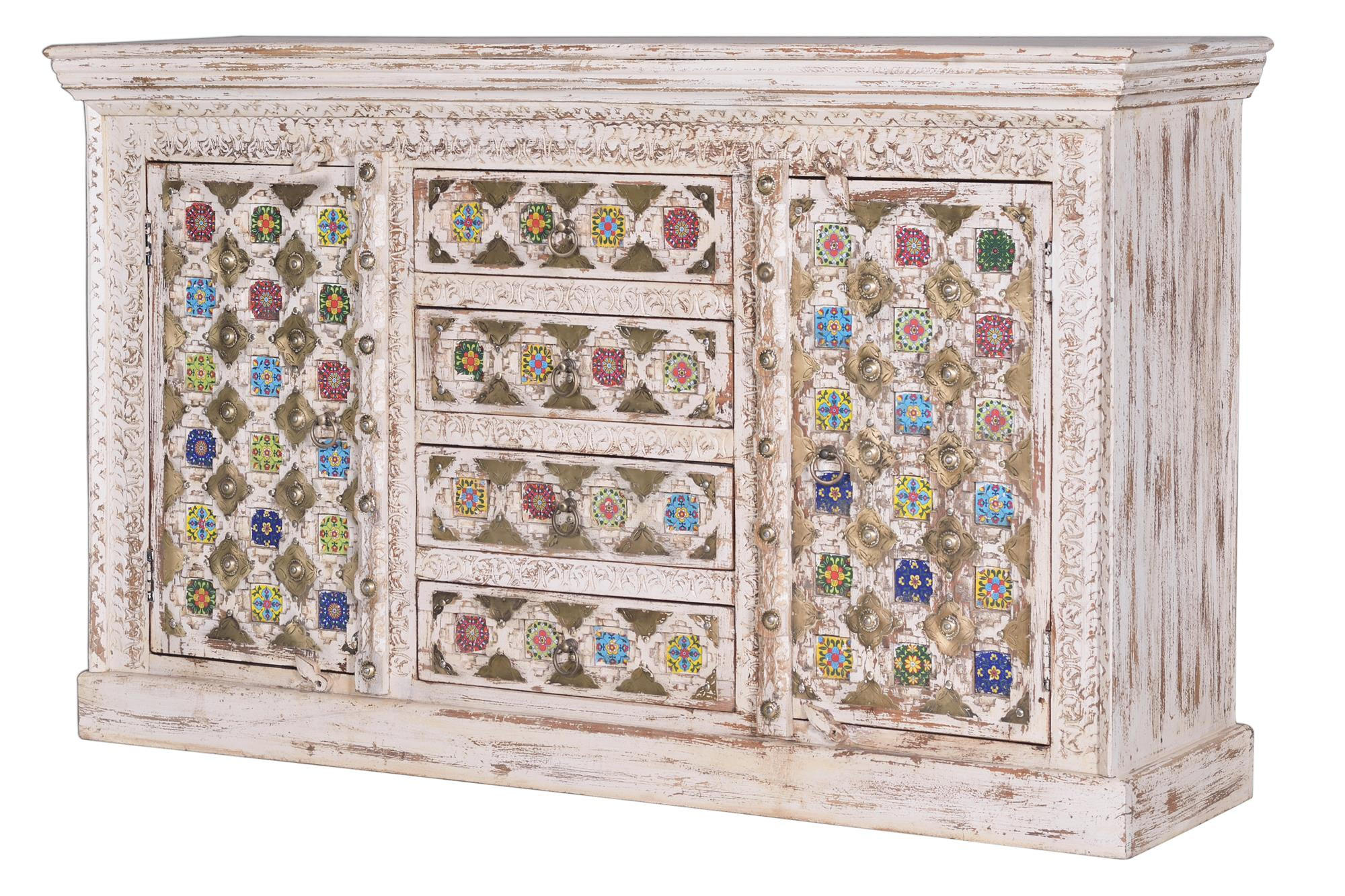 SIDEBOARD aus Mangoholz mit Keramikdetails - Perlmutt, Holz (40/90/150cm) - Giner y Colomer