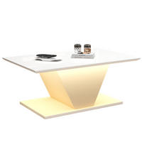 COUCHTISCH aus Spanplatte 100x50x46 cm Weiß mit LED-Beleuchtung und Hochglanzplatte - Weiß, Holzwerkstoff (100/50/46cm) - IVMEU
