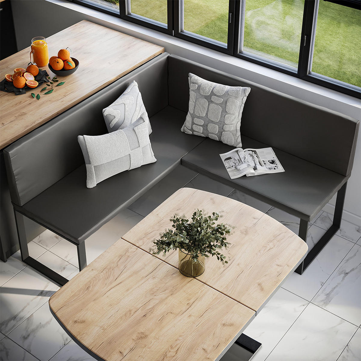 ESSZIMMER-ECKBANK Ravon Schwarz 150 x 150 cm - Schwarz, Textil (150/87/150cm) - Vicco