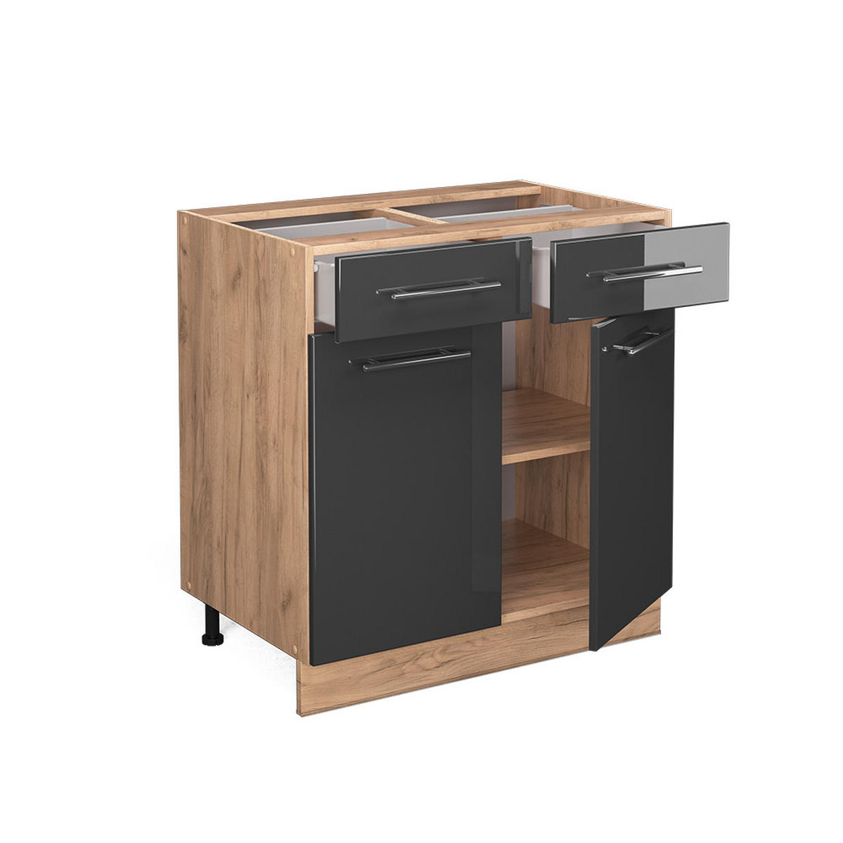 KÜCHENUNTERSCHRANK Fame-Line Anthrazit Hochglanz 80 cm, AP Anthrazit - Honigeiche/Schwarz Hochglanz, Holzwerkstoff (80/82/60cm) - Vicco