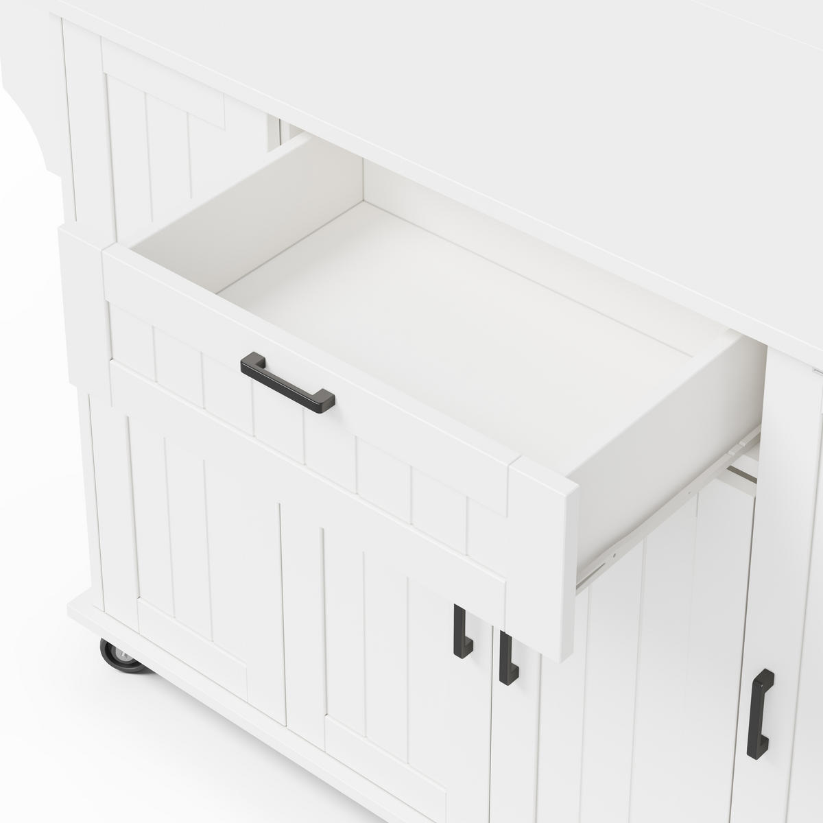 KÜCHENINSEL 120x70x95cm Weiß mit Klappplatte,verstellbaren Regalen & 5 Rollen - Weiß, Holzwerkstoff (120/95/70cm) - Modfu