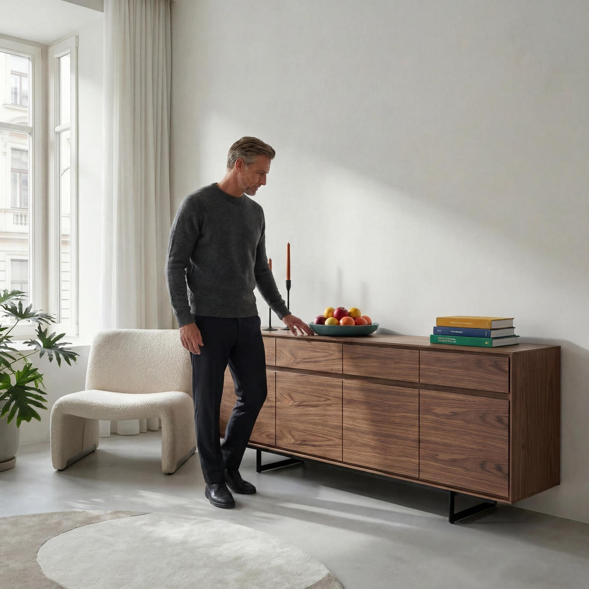 SIDEBOARD Amerikanisches Walnussfurnier - Walnussfarben/Schwarz, Holzwerkstoff/Metall (205/82/45cm) - Furnhouse