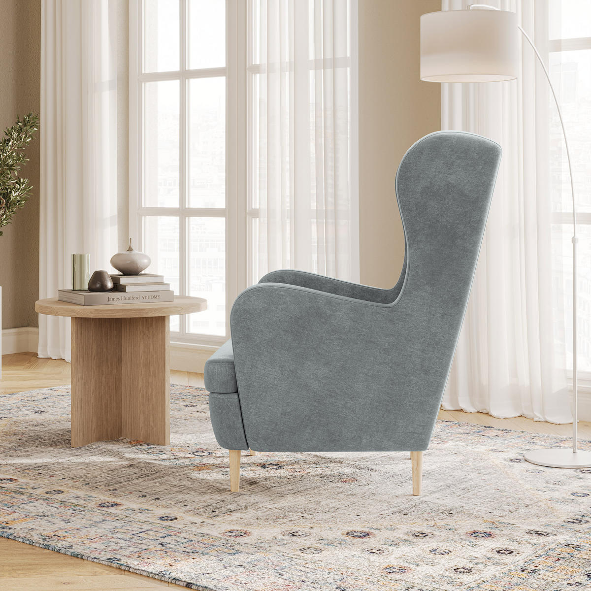 KŘESLO ušák VOGERA M, světle šedá - světle šedá, dřevo/textil (78/103/85cm) - MASSENO