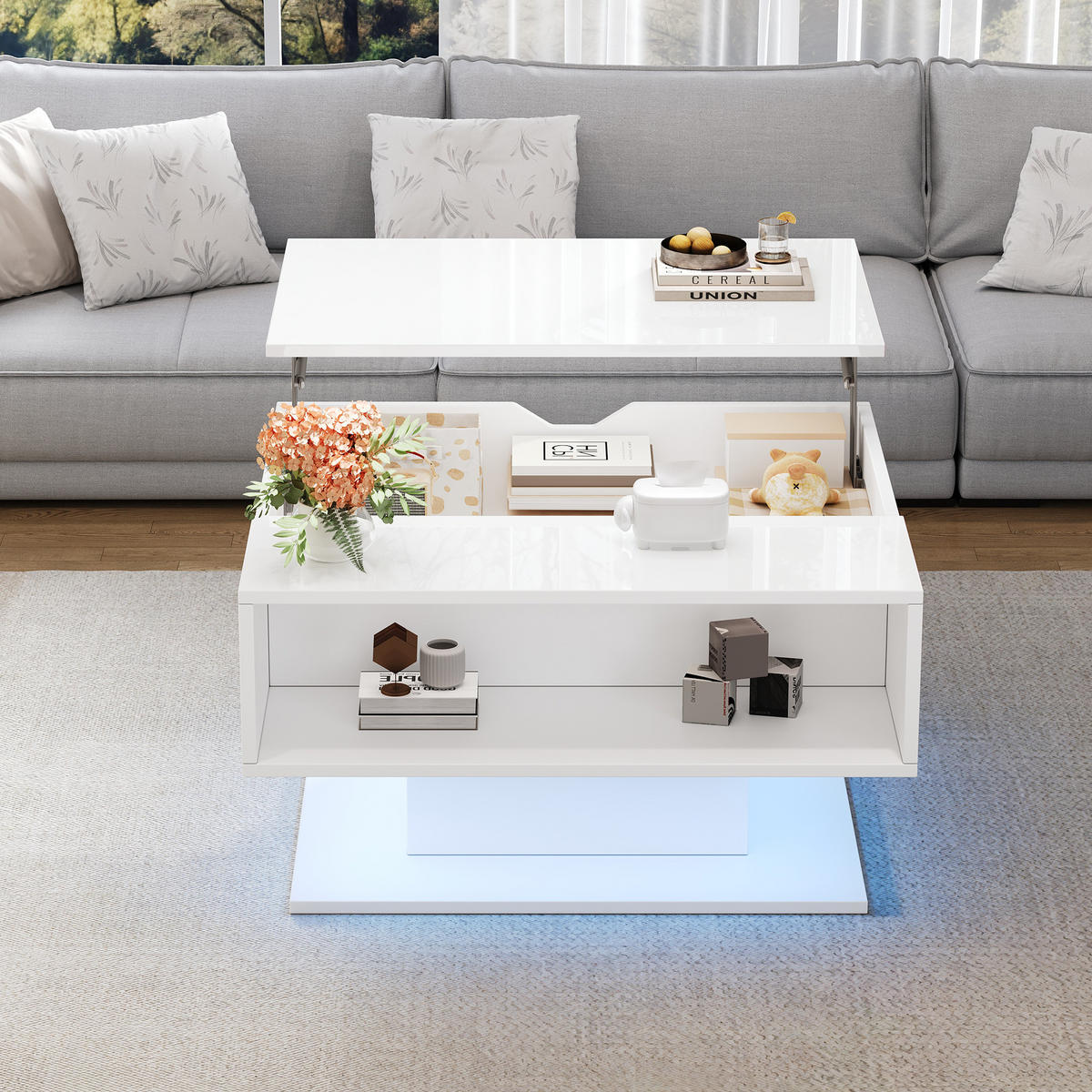 COUCHTISCH in Weiß mit LED und Stauraum für Wohnzimmer, B80/T75/H40 cm - Weiß, Holzwerkstoff (75/80/40cm) - STILVORA