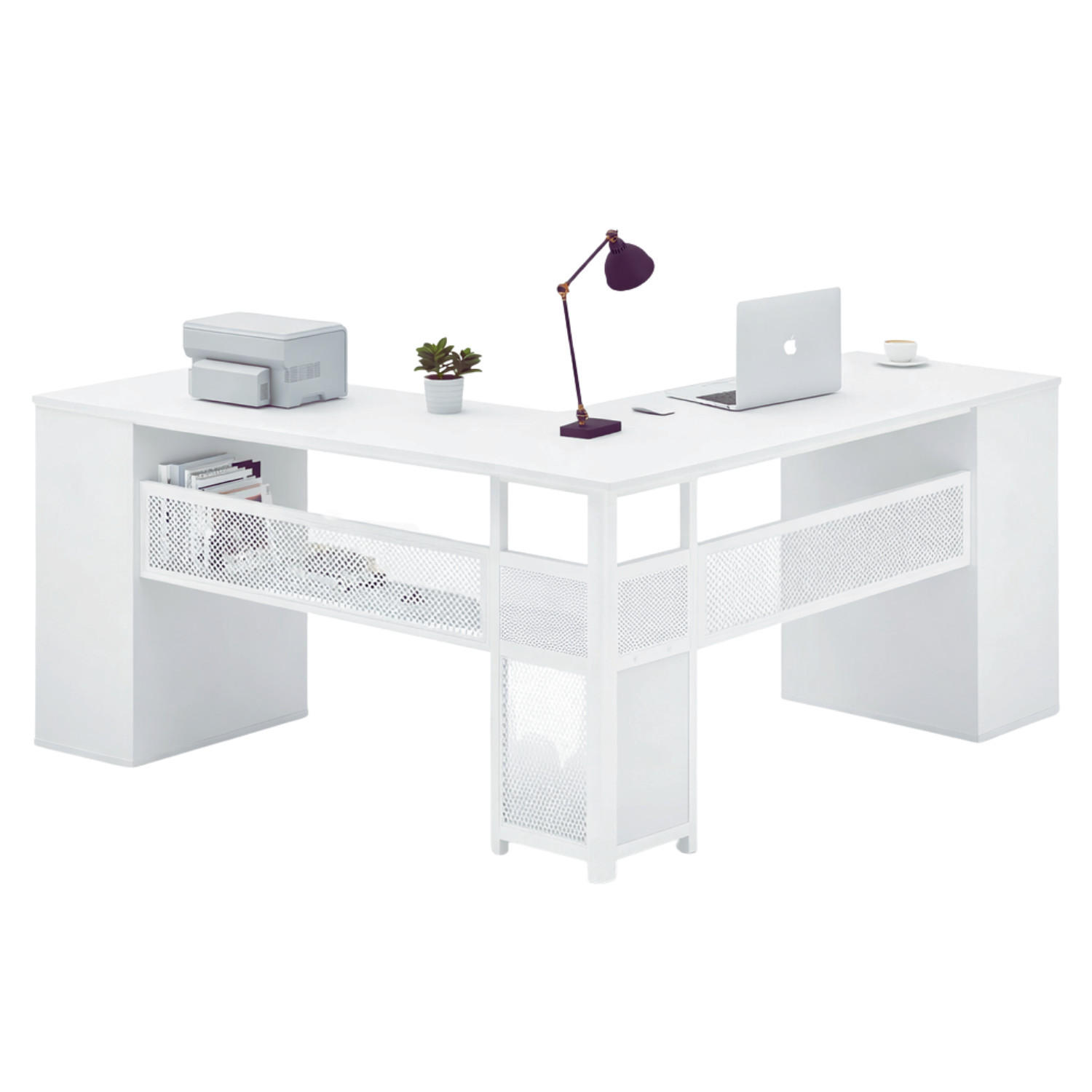 SCHREIBTISCH L-FORM mit Schubladen Eckschreibtisch 150 x 150 cm - Weiß, Holzwerkstoff/Metall (150/150/76.2cm) - Quality Elegance