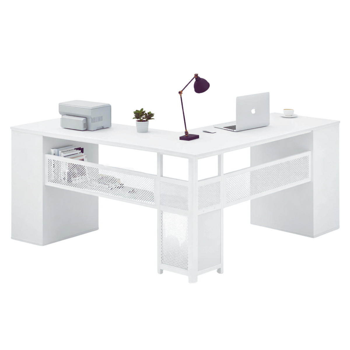 SCHREIBTISCH L-FORM mit Schubladen Eckschreibtisch 150 x 150 cm - Weiß, Holzwerkstoff/Metall (150/150/76.2cm) - Quality Elegance