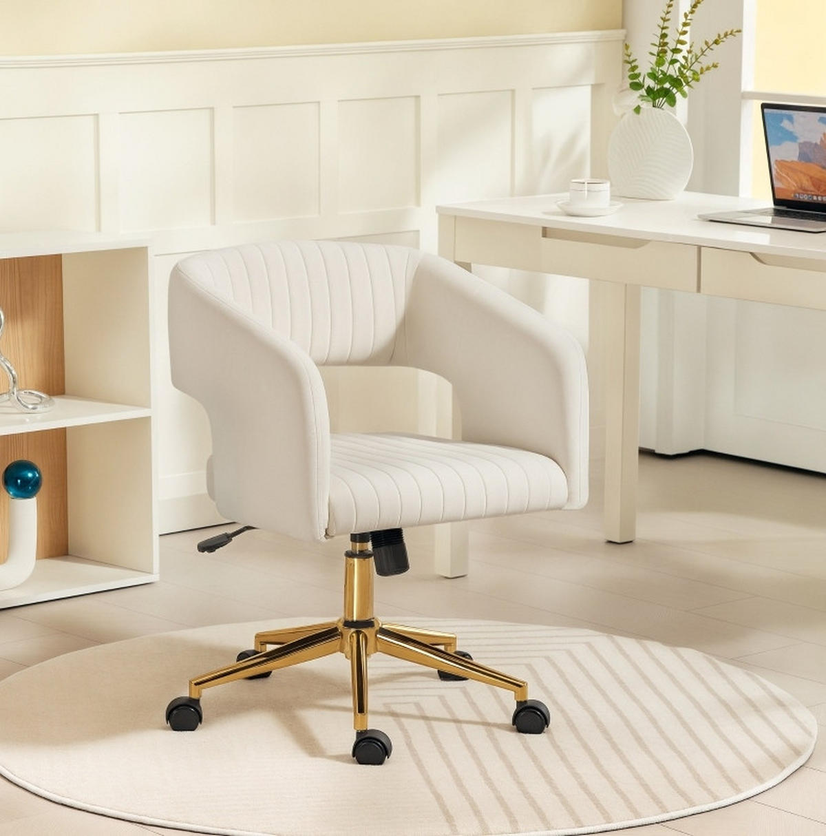 DREHSTUHL 61/62/76-84 cm, höhenverstellbar und wippend, gepolstert in Samtoptik, cremeweiß - Creme, Kunststoff (61/84/62cm) - Redom