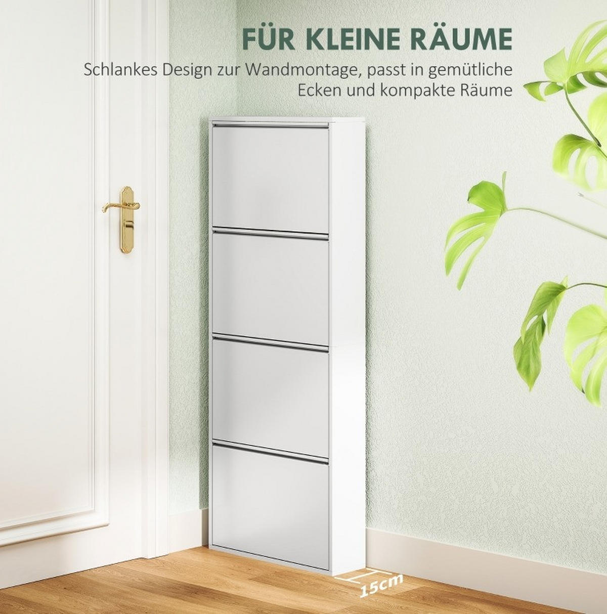 SCHUHSCHRANK mit 4 Klappen 55 x 15 x 139,5 cm Metall White - Weiß, Metall (15/139/55cm) - Beauniv