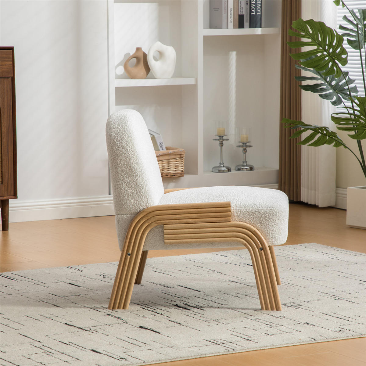 SESSEL Loungesessel Chenille mit Holzbeinen - Weiß, Textil (62/77.5/73cm) - Kaket