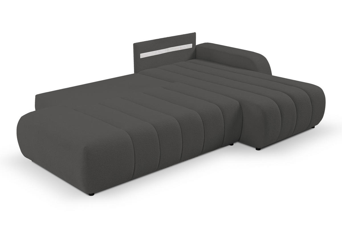 ECKSOFA Baloo mit Schlaffunktion und Bettkasten, komfortable Polsterung, Stoffbezug, lose Rückenkissen, freistehend, RECHTS, 276x176x88 cm, Dark grey - Dunkelgrau, Holz/Textil (276/176cm) - DomoHome