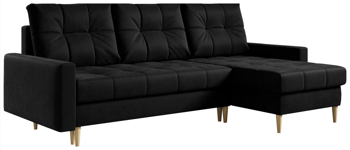 ECKSOFA Astra Schwarz Velvet - Schwarz/Braun, Holz/Textil (220/140cm) - MKS