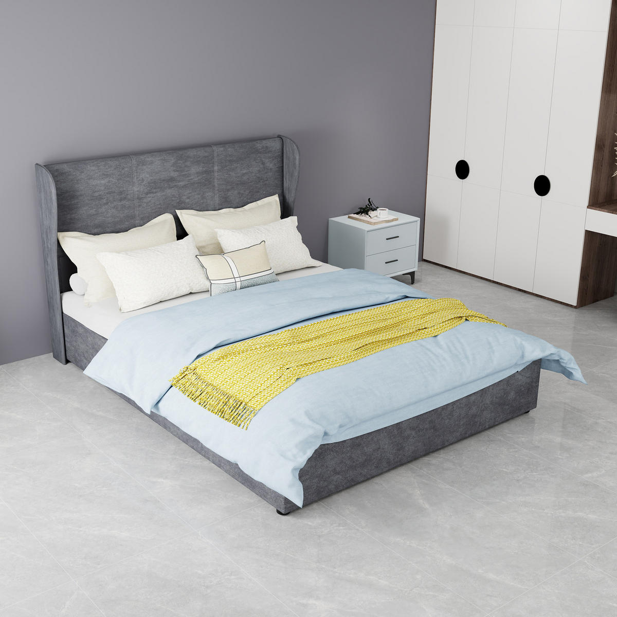POLSTERBETT 140/200 cm in Grau mit gepolstertem Kopfteil Samt - Grau, Holzwerkstoff/Textil (140/200cm) - STILVORA