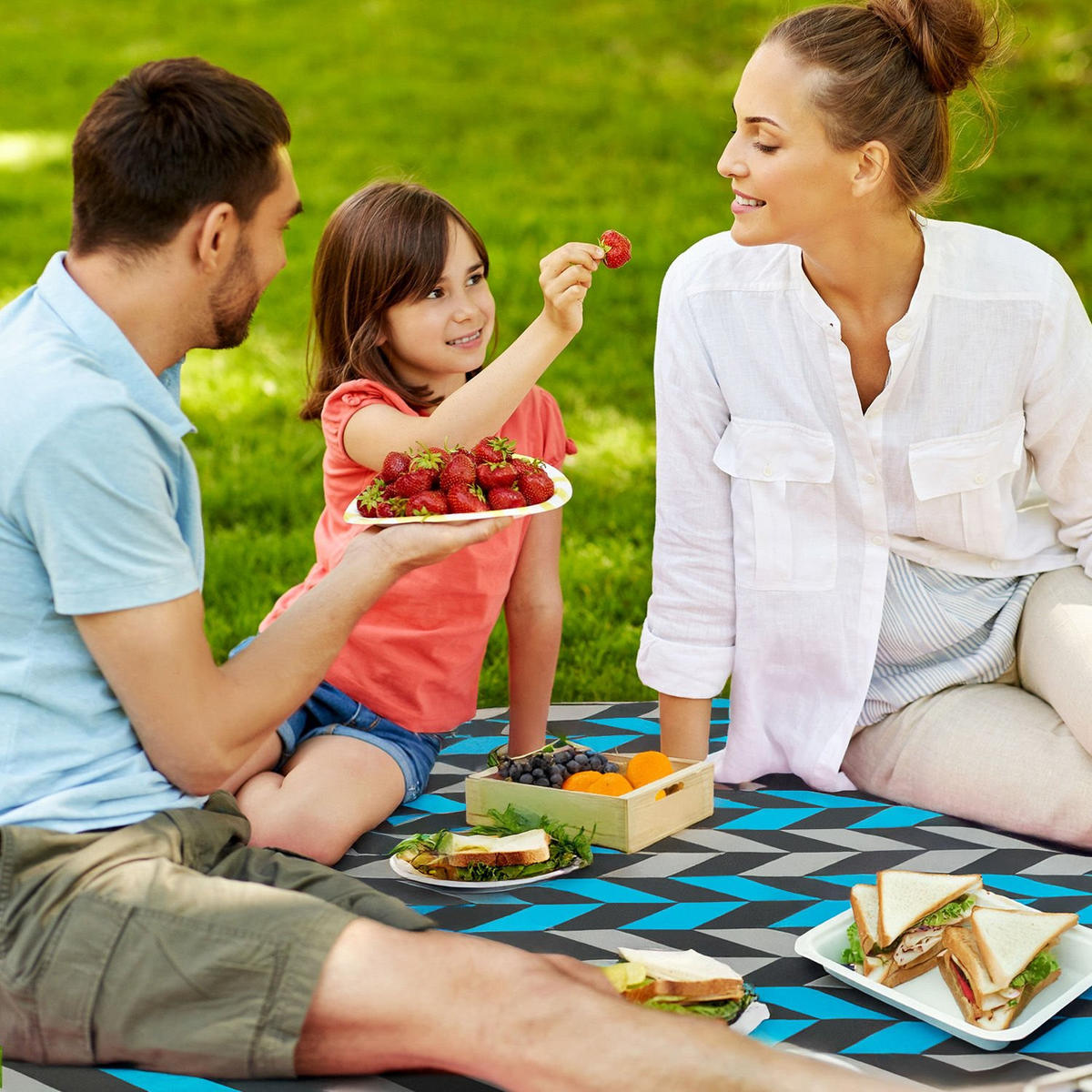 PICKNICKDECKE 200/200 cm - Blau/Grau, Textil (200/200cm) - Outtec