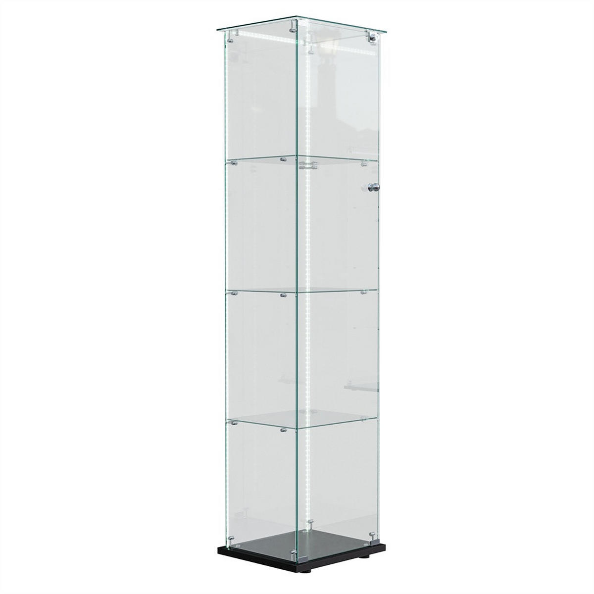 VITRINE - Glasvitrine mit 1 Tür und 4 Ebenen - integrierte LED-Streifen-Beleuchtung - Schwarz - Schwarz, Glas (39.8/163/35cm) - DELFA