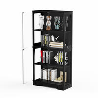 VITRINE in Schwarz 4-stöckige Glasvitrine LED staubdicht Stauraum WZ/SZ/Büro B80/T35/H180cm - Schwarz, Glas/Holzwerkstoff (80/165/35cm) - STILVORA