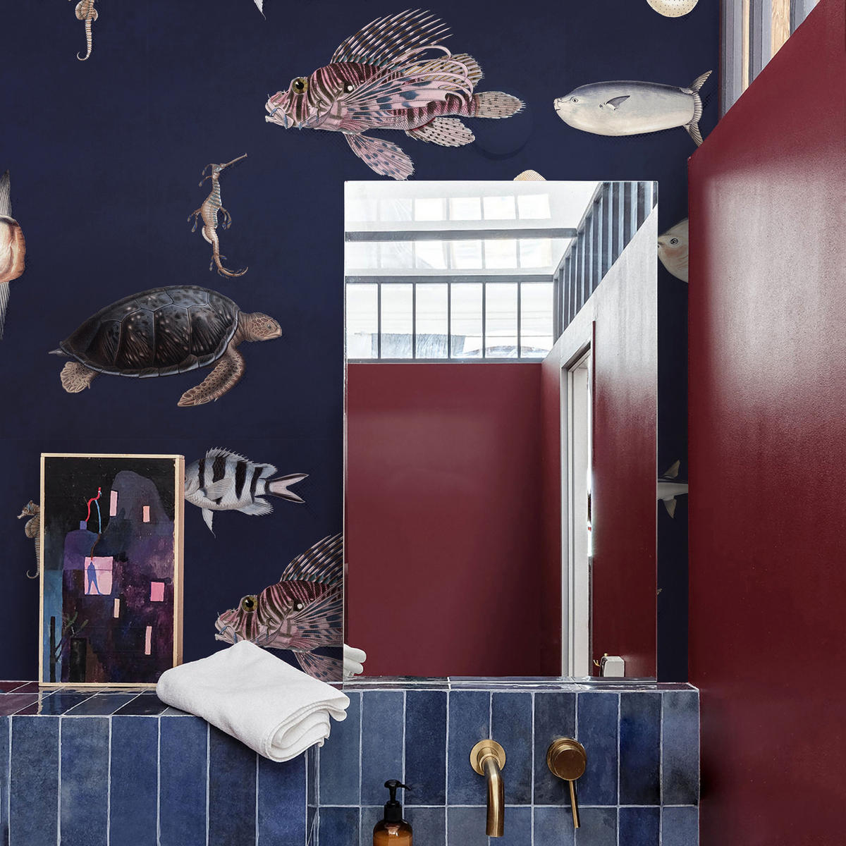 TAPETE Fische aus echtem Papier, 200x280cm, 8 Bögen - Dunkelblau, Papier (200/280cm) - WALLPAPERS4BEGINNERS