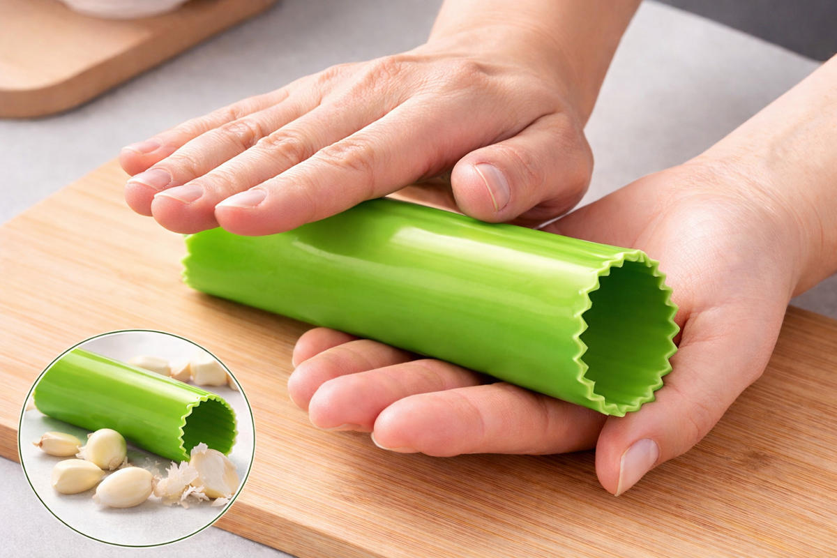 KNOBLAUCHSCHÄLER grün - Grün, Kunststoff (10cm) - Cuisipro