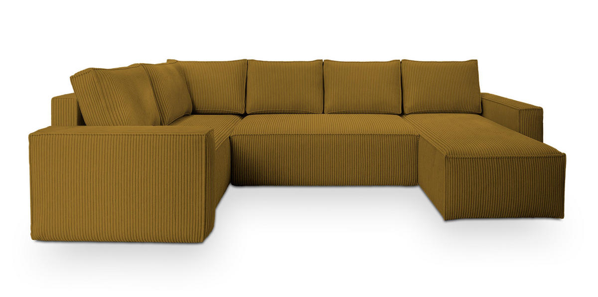 WOHNLANDSCHAFT NORENA L-S Gelb Kordstoff mit Schlaffunktion - Gelb, Holz (295/85/157.5cm) - MASSENO