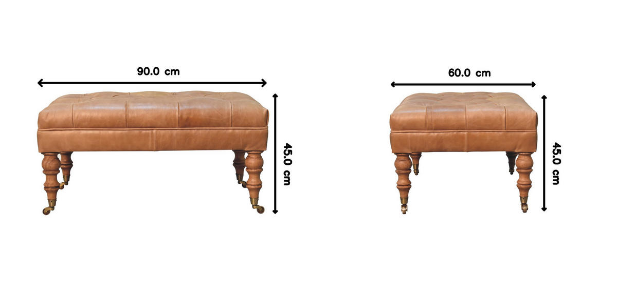 OTTOMANE Buffalo Tan Leder, helles Walnuss-Finish, Braun - Hellbraun/Braun, Leder/Holz (60/45/90cm) - Artisan Furniture