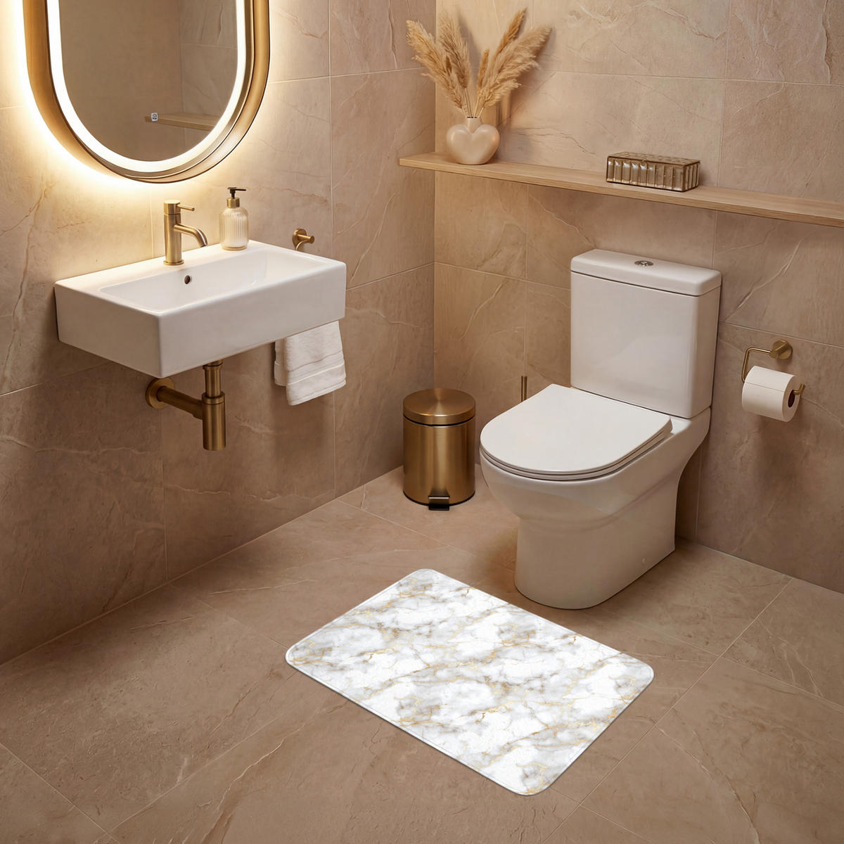 WC PŘEDLOŽKA Zlaté žilky - Mramor - Bílý 60x40 cm - bílá, textil/plast (60/1cm) - OnlyWow