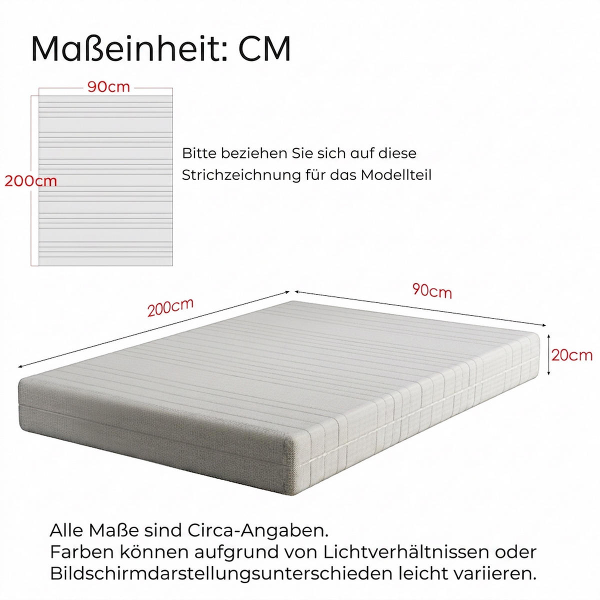 KALTSCHAUMMATRATZE 90/200 cm Weiß Höhe 20cm - Weiß, Textil (90/200cm) - Oxeza