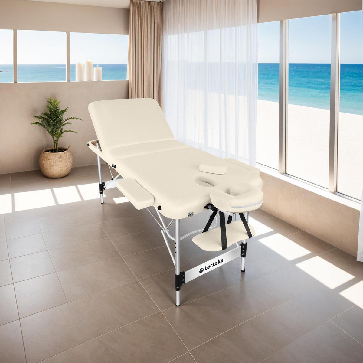 MASSAGELIEGE 3 Zonen Phuket,212 x 103 x 90 cm,beige - Beige, Metall (103/90/212cm) - tectake