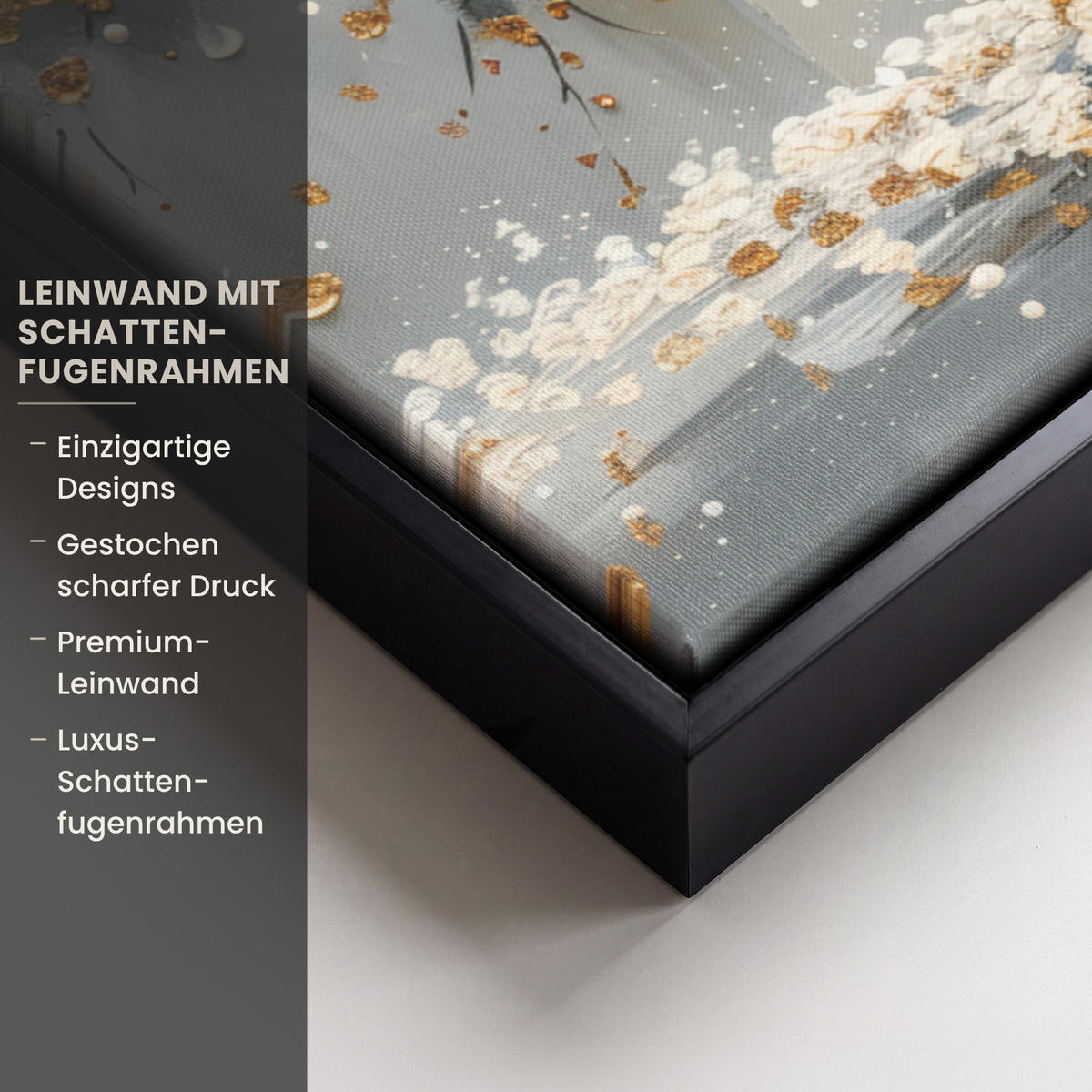 LEINWAND Bilder mit Rahmen - Baum - Blumen - Weiß - Natur - Kunst - 70x50 - Weiß, Textil (70/50cm) - MuchoWow