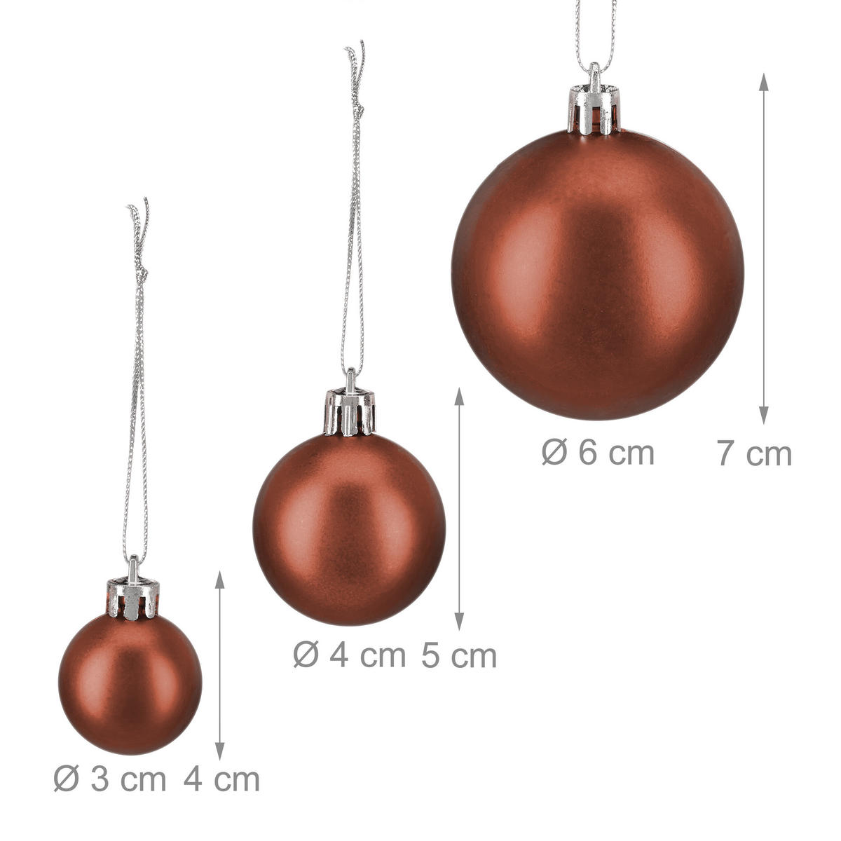 100XWEIHNACHTSKUGELN - Braun, Kunststoff (6/7/6cm) - Relaxdays