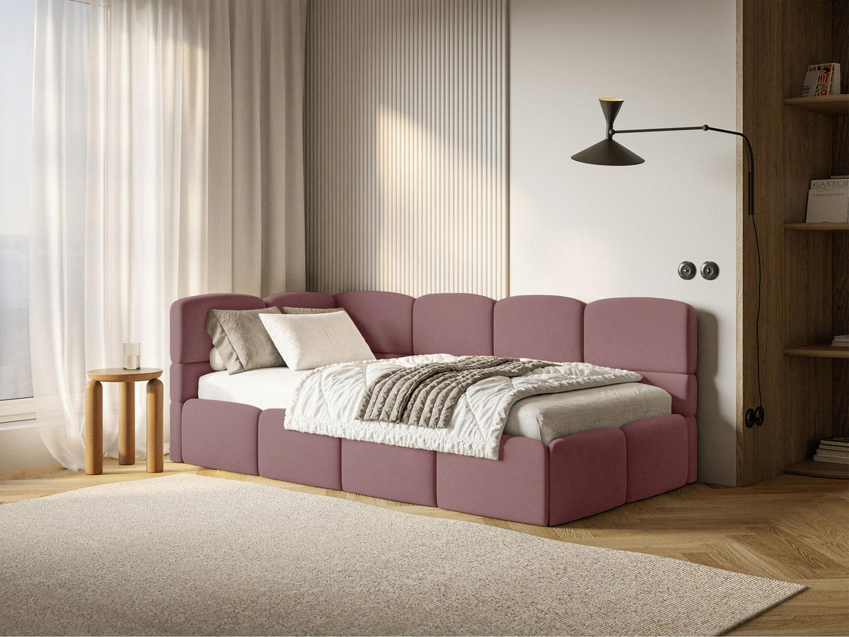 ŠTUDENTSKÁ POSTEĽ Cloudy ružová 90x200 cm, záhlavie vľavo, zamat - čierna/pink, textil/plast (90/200cm) - Selsey