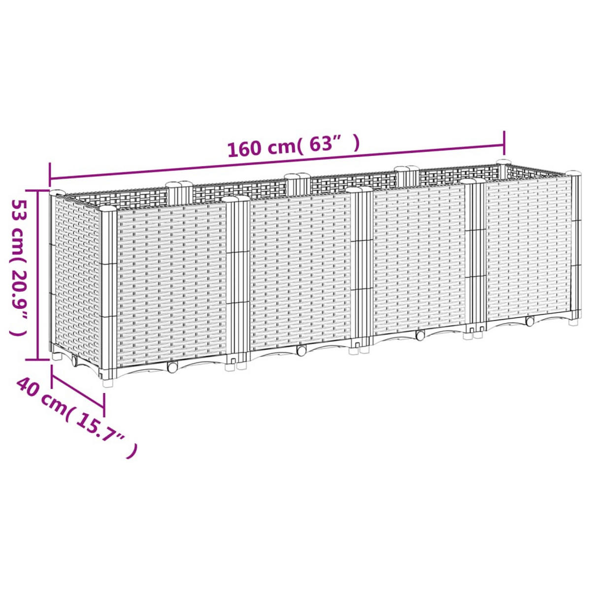 PFLANZKÜBEL Schwarz 160/40/53 Cm PP - Schwarz, Kunststoff (40/53/160cm) - vidaXL