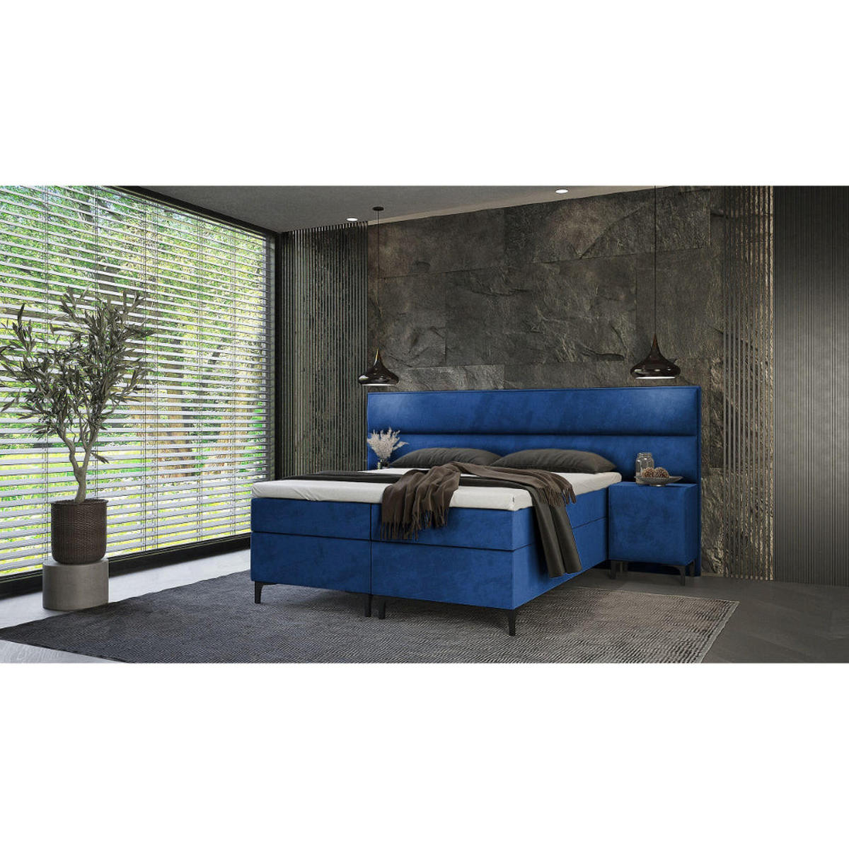 BOXBETT Tito Bonellfederkern inkl. 2x Nachttisch und Topper T-30 - BOXBETT mit Bettkasten - Blau, Holz/Holzwerkstoff (200/200cm) - Best For Home