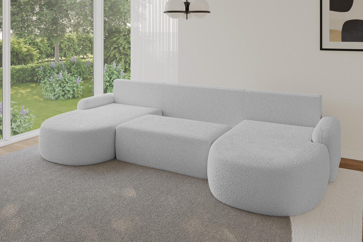 WOHNLANDSCHAFT mit Schlaffunktion und Bettkasten LIRA-U - 335x172x89 Hellgrau - Hellgrau, Holzwerkstoff/Textil (335/89/172cm) - ALTDECOR