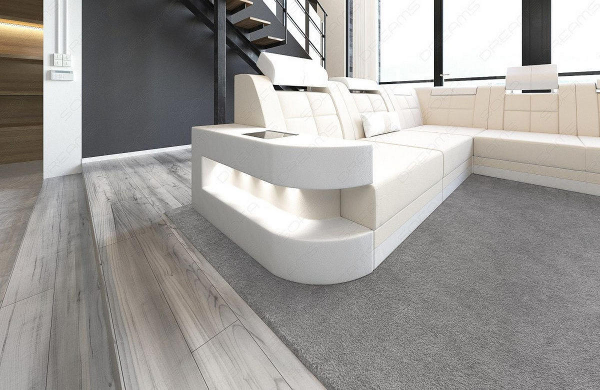 WOHNLANDSCHAFT Wave Elfenbein Weiß Mikrofaserstoff - Creme, Kunststoff (379/80/274cm)