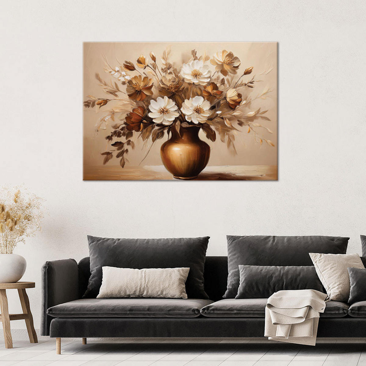 WANDBILD blumenstrauß in einer vase in sepia - Beige, Textil (60/40cm) - Feeby