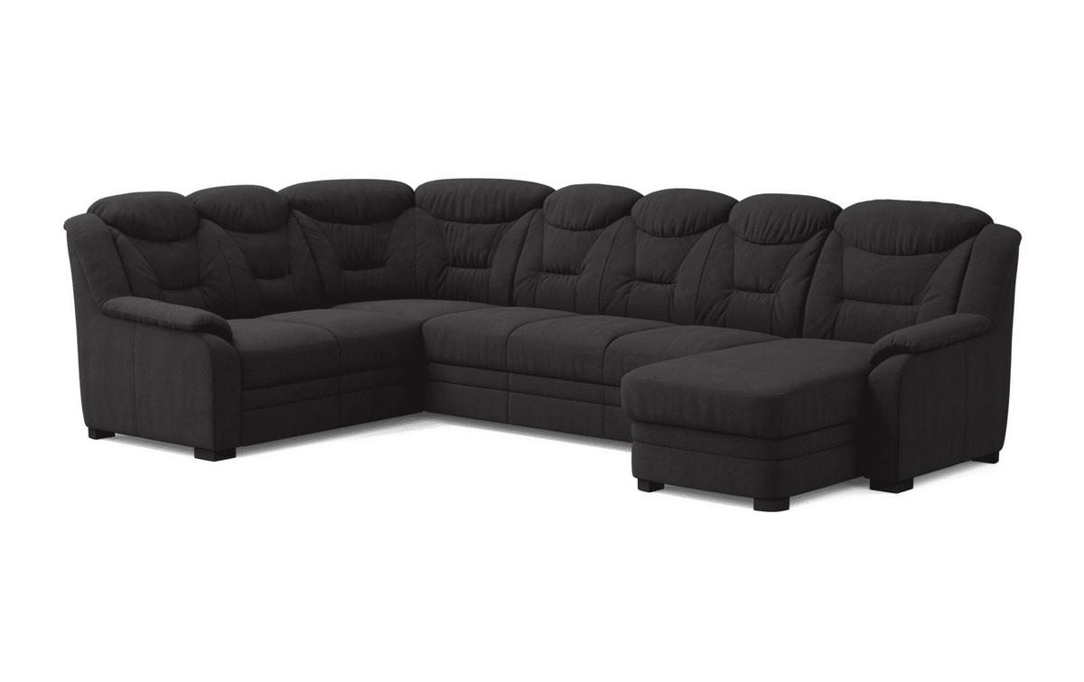 WOHNLANDSCHAFT mit Schlaffunktion und Bettkasten – weiches Chenille-Gewebe - Anthrazit/Schwarz, Holz/Kunststoff (330/99/211cm) - Cotta