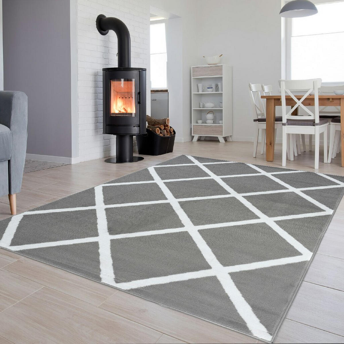 TEPPICH LUXURY Grau Geometrisch Karo Diamant 200/300 cm - Grau, Textil (200/300cm) - Tapiso