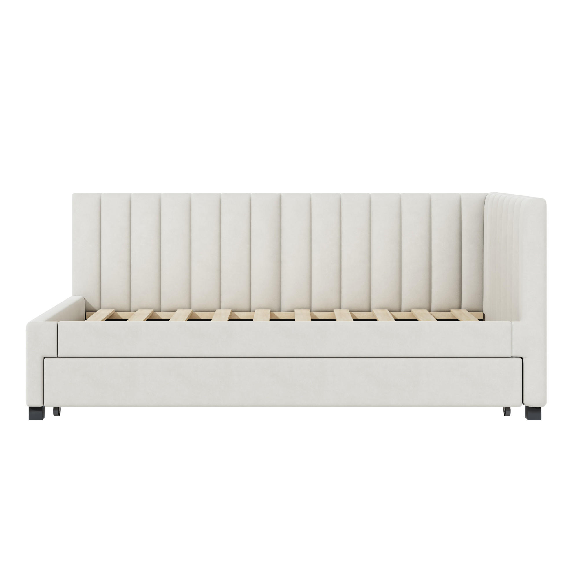 BETT 90/200 cm in Beige – ausziehbar, inkl. Lattenrost - Beige, Leder (90/200cm) - BEAOK