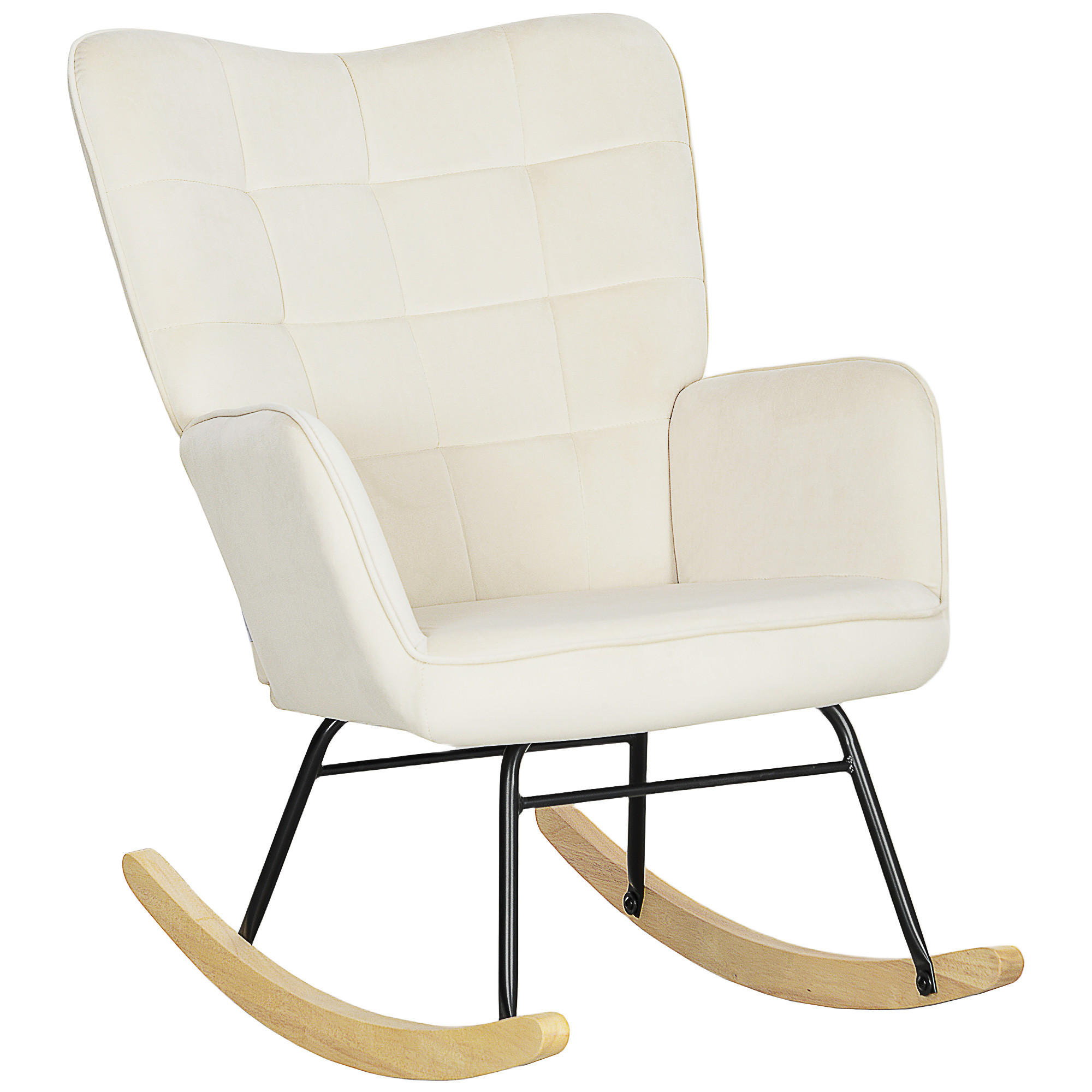 SCHAUKELSTUHL, Schaukelsessel mit Samtoptik, Armlehne für Wohnzimmer, Beige - Beige, Holzwerkstoff/Kunststoff (98/101/71cm) - HOMCOM