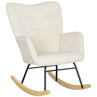 SCHAUKELSTUHL, Schaukelsessel mit Samtoptik, Armlehne für Wohnzimmer, Beige - Beige/Naturfarben, Buchenholz/Textil (98/101/71cm) - HOMCOM