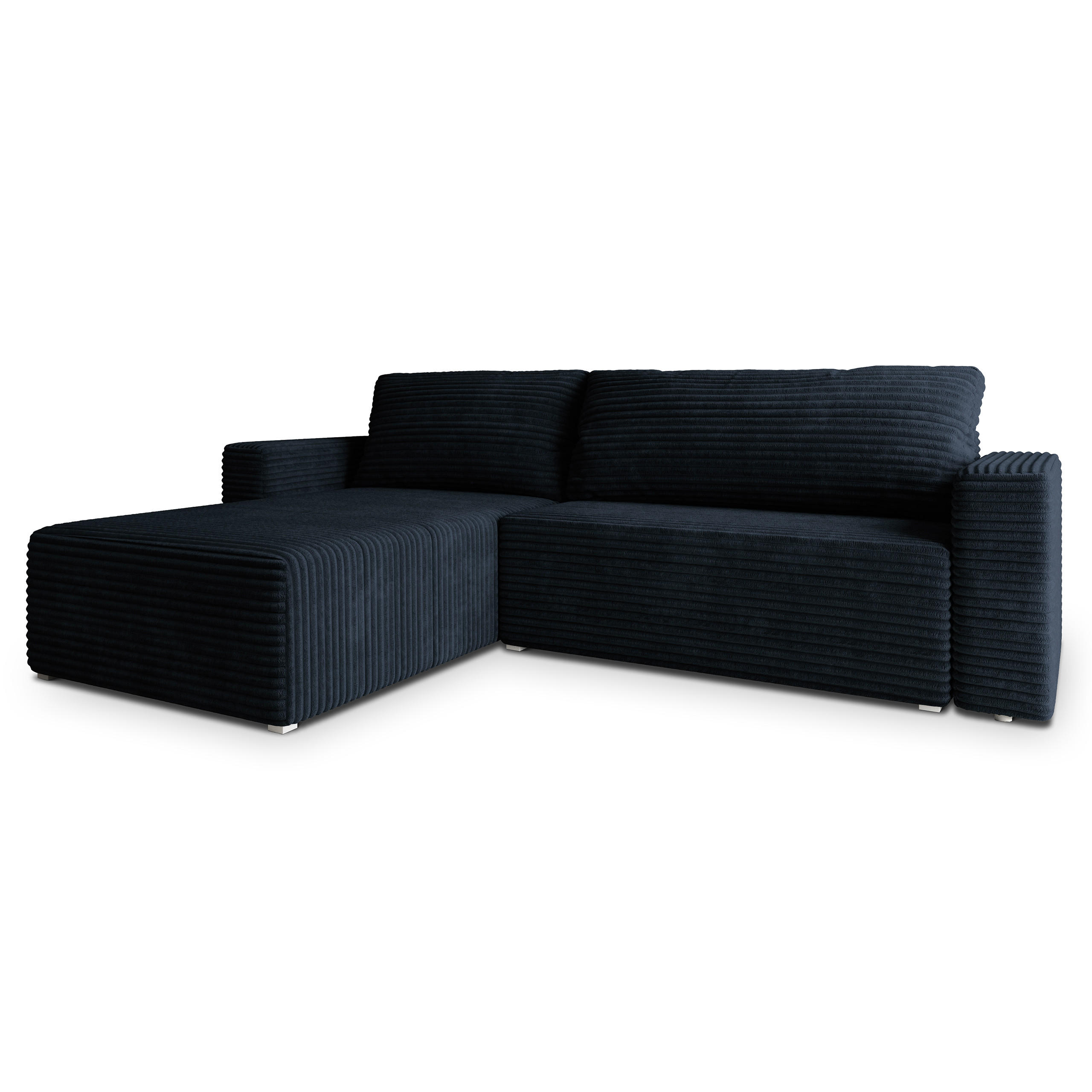 ECKSOFA CALTI T Schwarz Kordstoff mit Schlaffunktion - Schwarz, Holzwerkstoff/Textil (283/183cm) - MASSENO