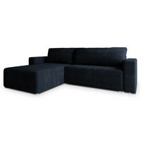 ECKSOFA CALTI T Schwarz Kordstoff mit Schlaffunktion - Schwarz, Holzwerkstoff/Textil (283/183cm) - MASSENO