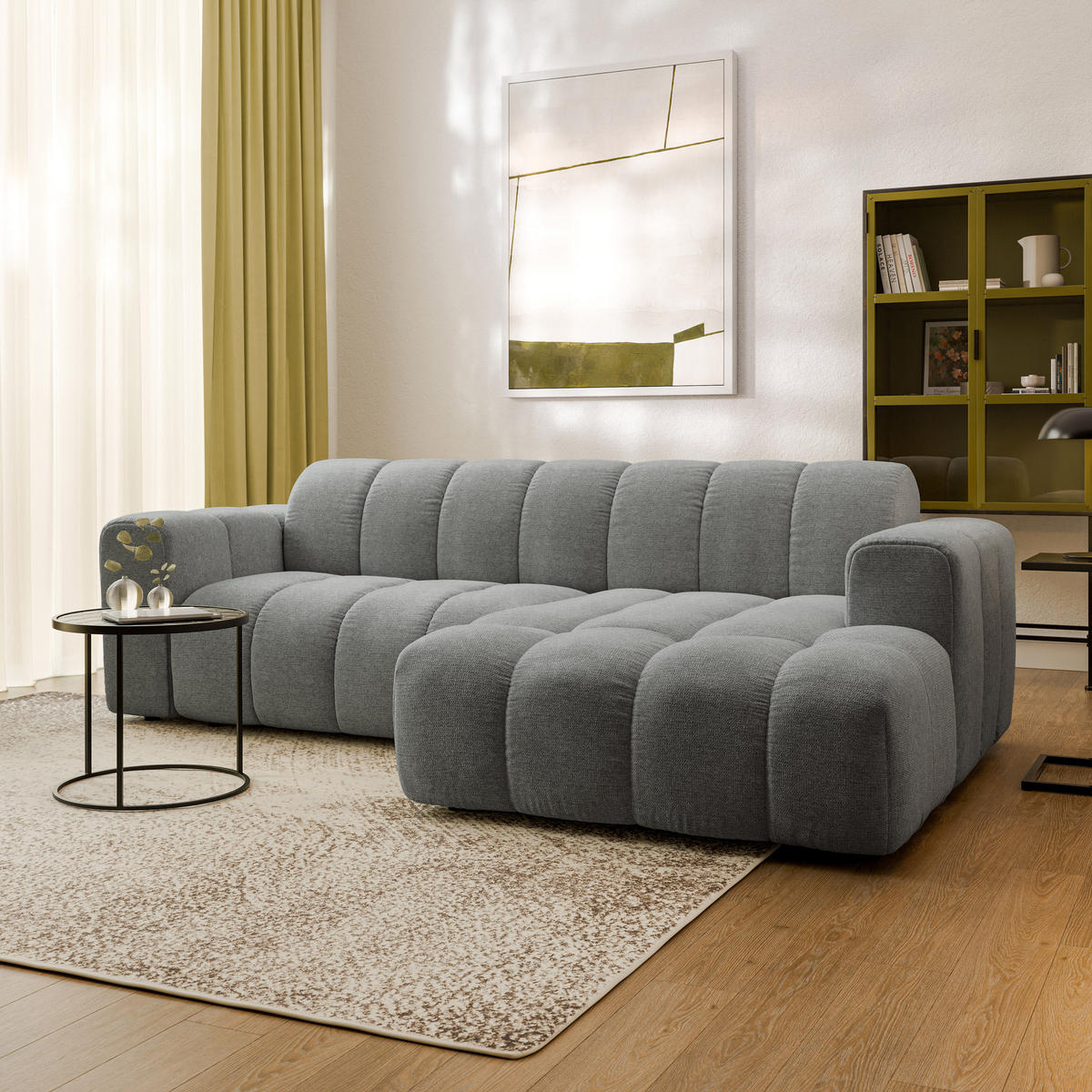 ECKSOFA TISI Grau Strukturstoff - Grau, Holz (274/165cm) - MASSENO