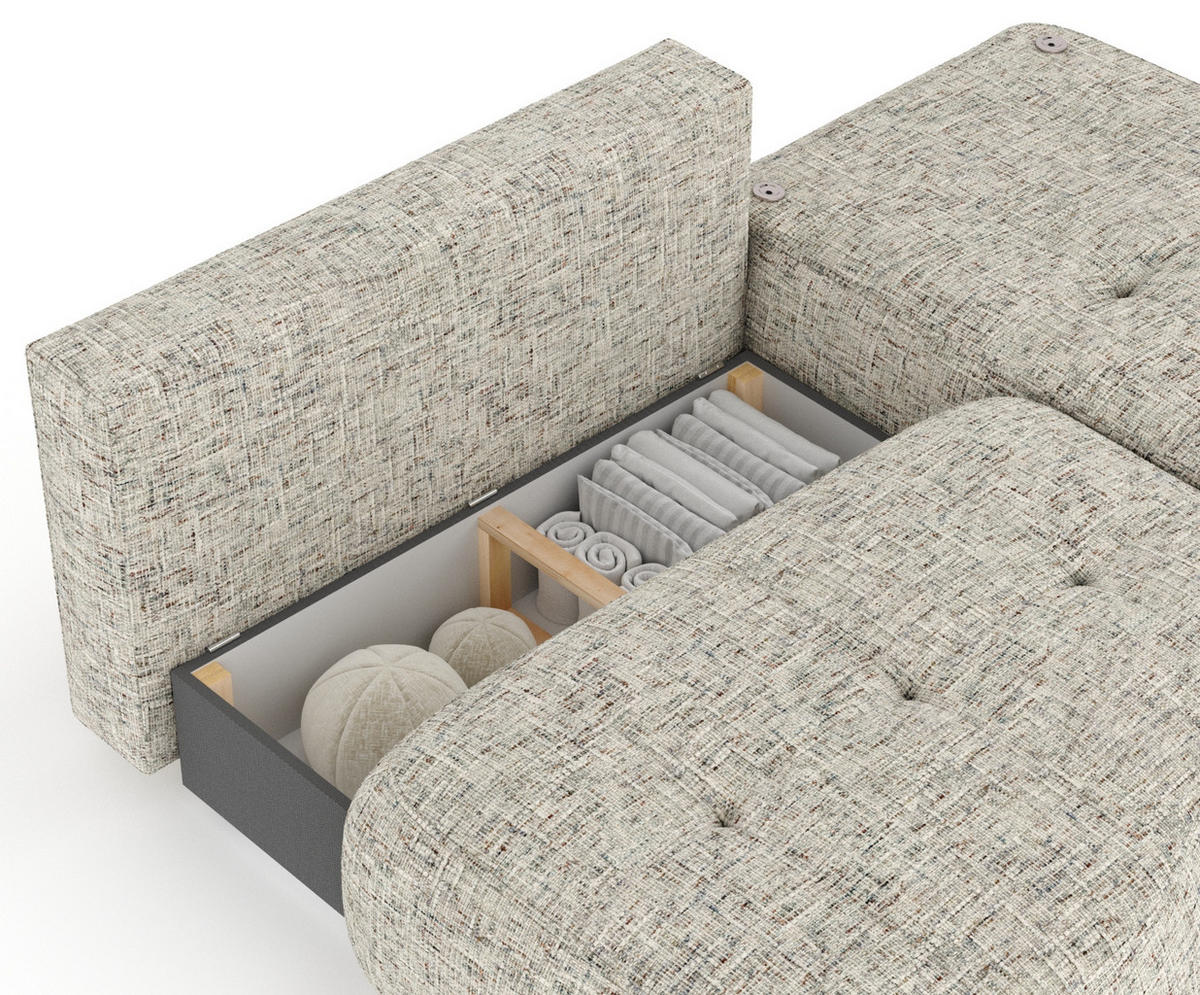 ECKSOFA MIT SCHLAFFUNKTION Batu Beige Webstoff - Hellbraun/Beige, Holz/Holzwerkstoff (223/158cm) - Maison de Reve