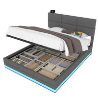 BETT mit Stauraum 180x200 cm Samt Grau mit LED und USB - Dunkelgrau, Metall (180/200cm) - Meubliv