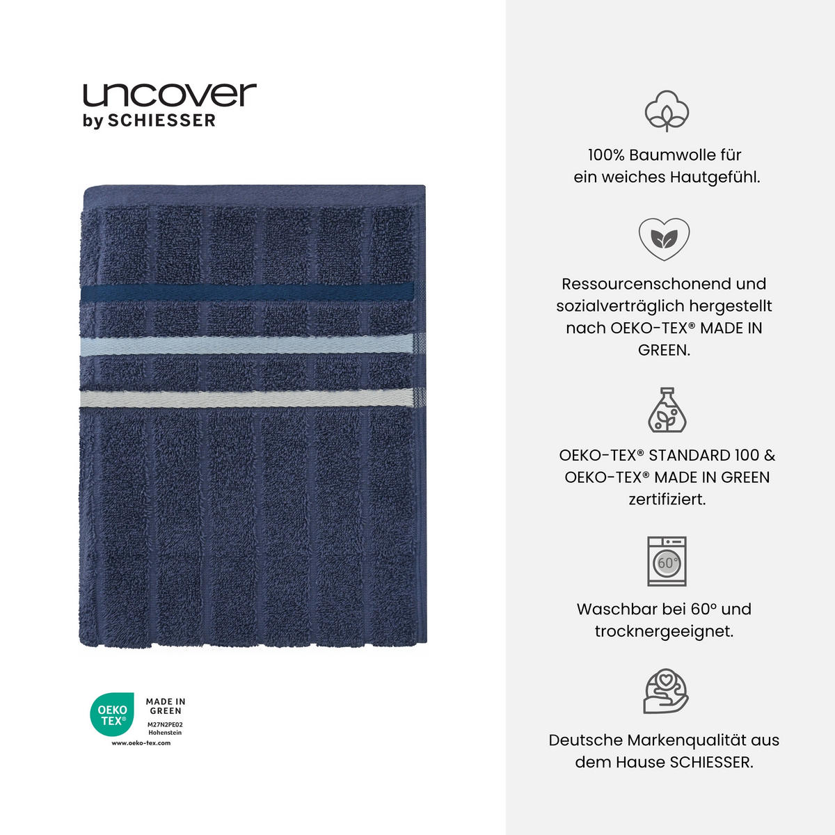 DUSCHTUCHSET Ohio - 2-teilig - 70 x 140 cm - Dunkelblau - Dunkelblau, Textil (70/140cm) - Uncover by Schiesser