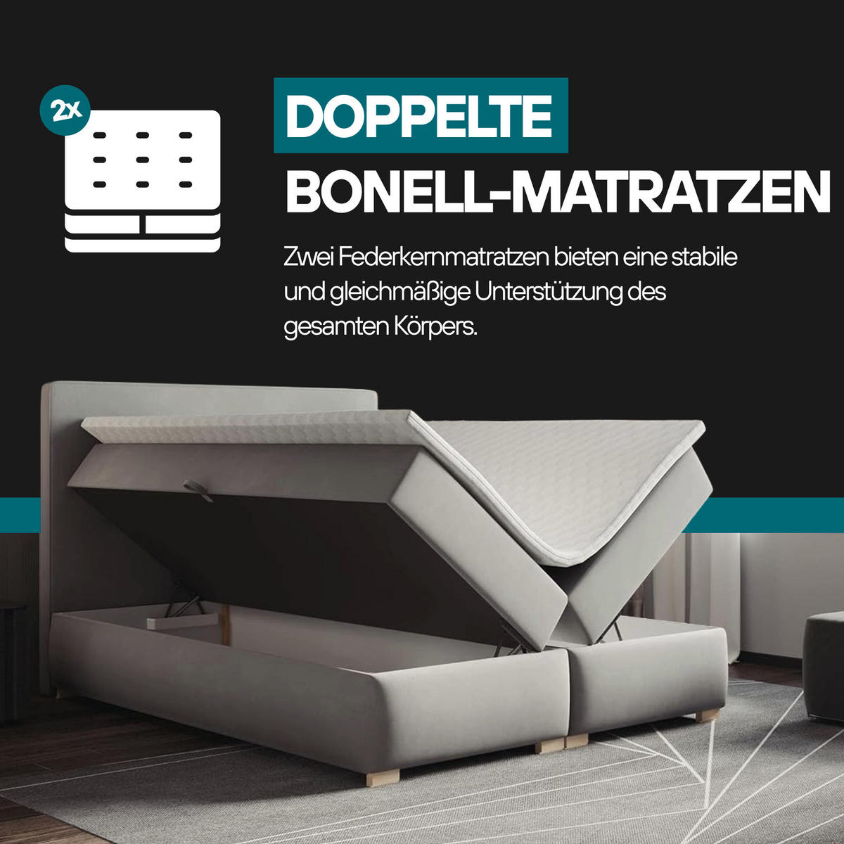 BOXBETT LUPIN, 140 x 200 cm, Double Bed für Schlafzimmer, Elegant Matratze und Bettkasten, Rosa - Rosa, Holz/Textil (140/200cm) - Trada