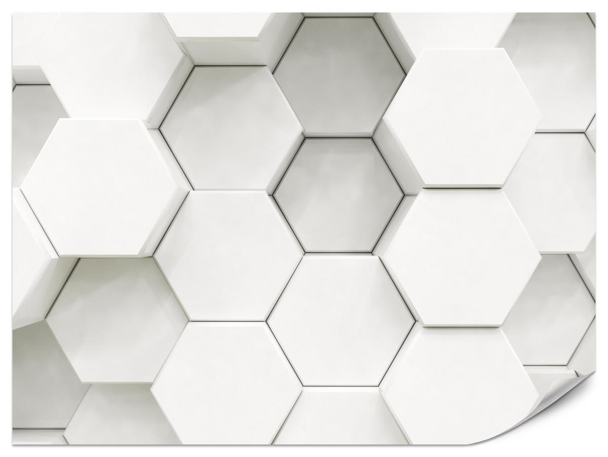 FOTOTAPETE für Wohnzimmer Hexagone Formen Geometrie 350x256 - Weiß/Grau, Papier (350/256cm) - Muralo