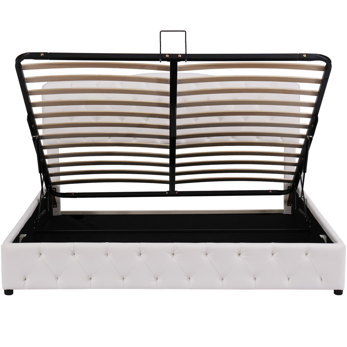 POLSTERBETT 180/200 cm Weiß mit Stauraum und höhenverstellbarem Kopfteil aus PU - Weiß, Kunststoff (180/200cm) - OKWISH