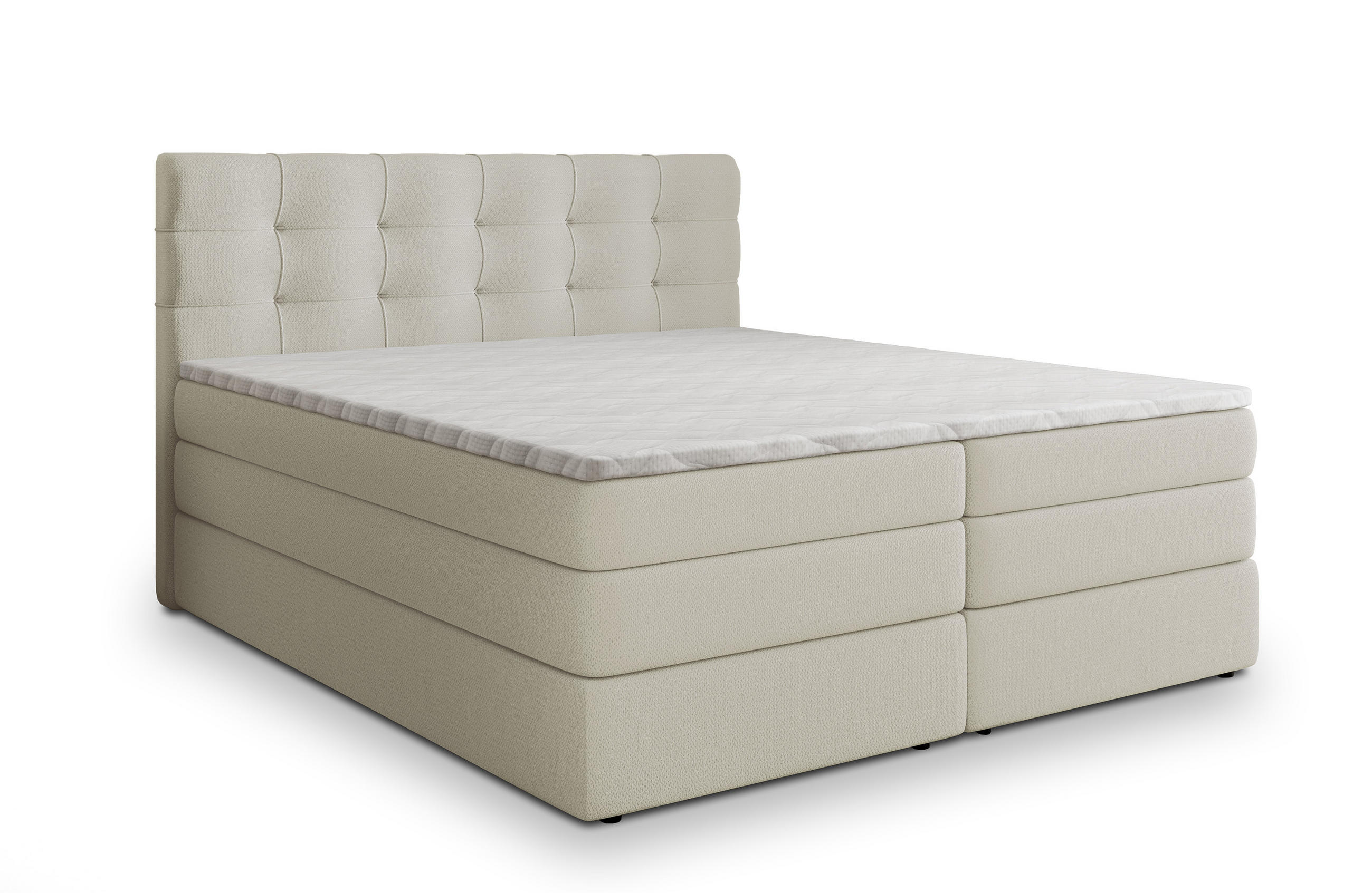 BOXSPRINGBETT AREZI 160x200 cm mit Matratze und Topper - Creme - Creme, Holz (160/200cm) - MASSENO